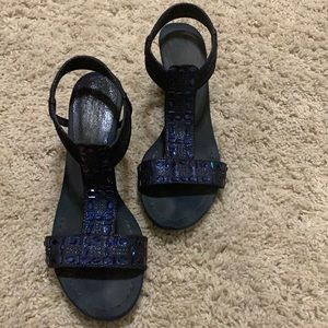 Navy Blue 2” Wedge Hill/Sandals with Rhinestones